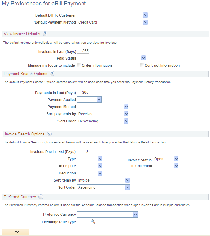 My Preferences page