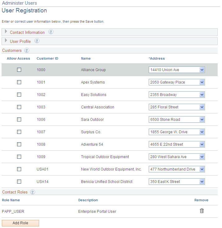 Administer Users - User Registration page