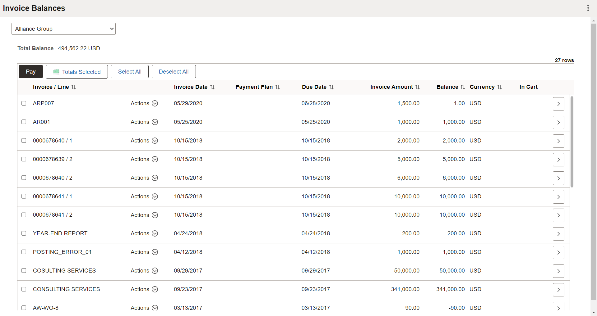 Invoice Balances page