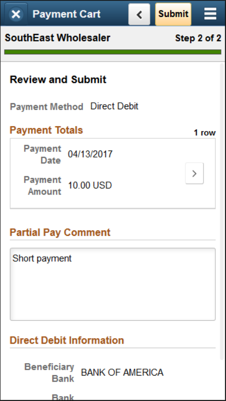 Step 2 of 2: Review and Submit a direct debit payment (SFF)