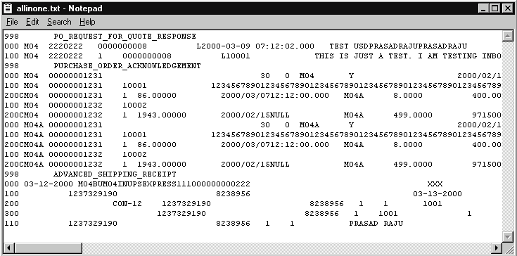 Sample file with distinct file definitions