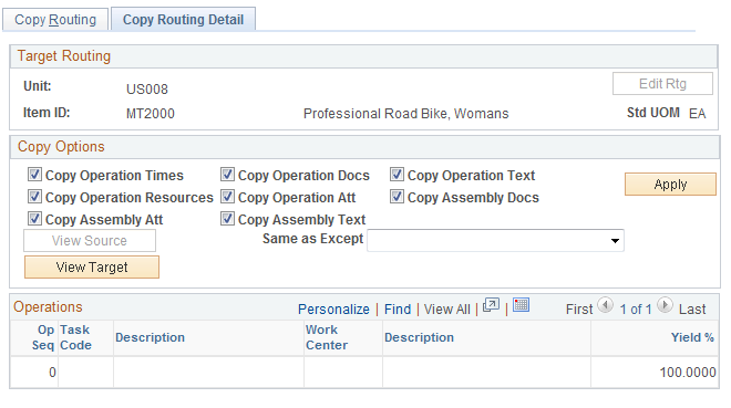 Copy Routing Detail page