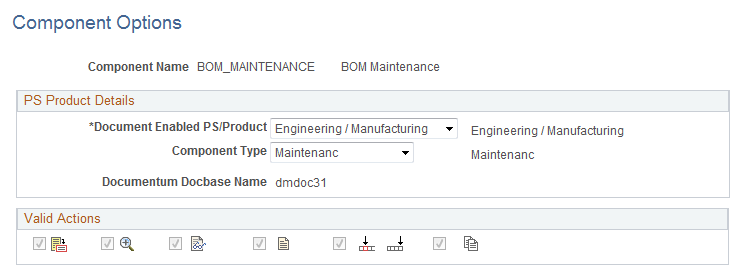 Component Options page