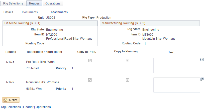 Routing Comparison - Header: Details page