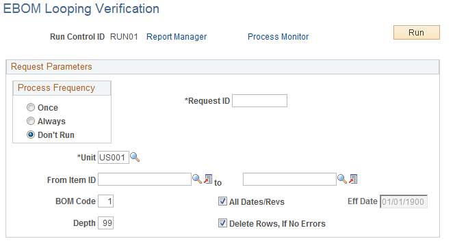 EBOM Looping Verification page