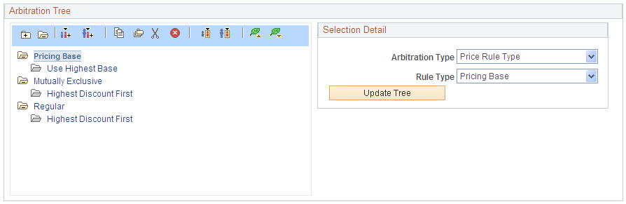 Example of the Arbitration Tree section of the Arbitration page showing Mutually Exclusive Branching