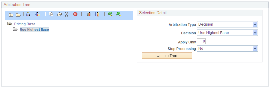 Example of the Arbitration Tree section of the Arbitration page showing Base for Pricing Calculations