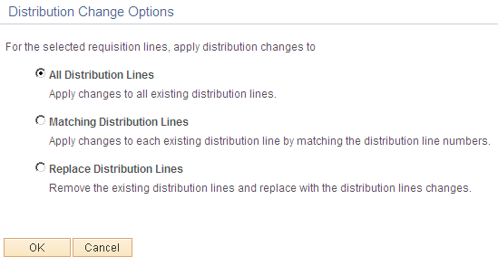 Distribution Change Options page