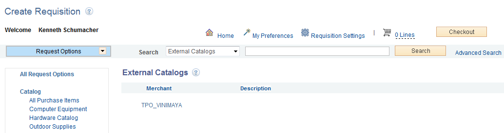 External Catalogs page