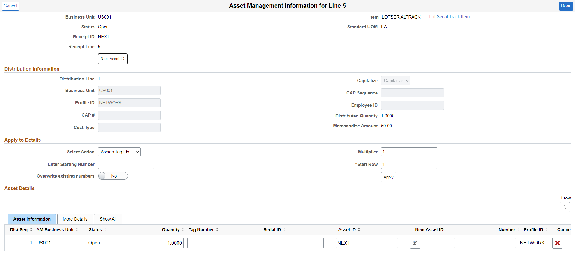 Asset Management Information page