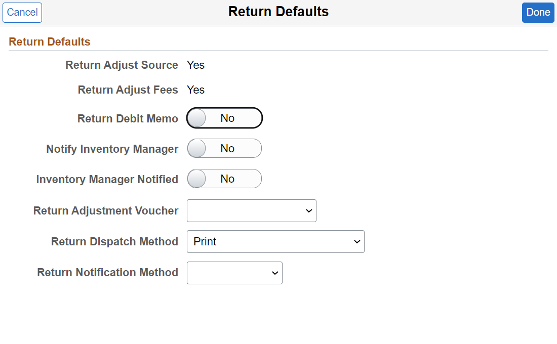 Return Defaults