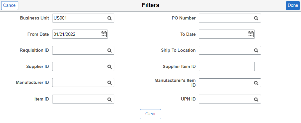 Create Receipt Filter page
