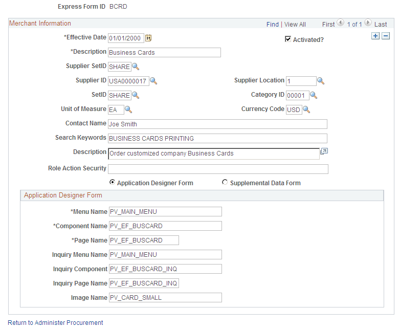 Express Form Type page