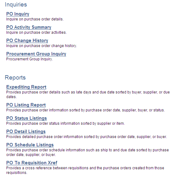 Inquiries and Reports page (partial page)