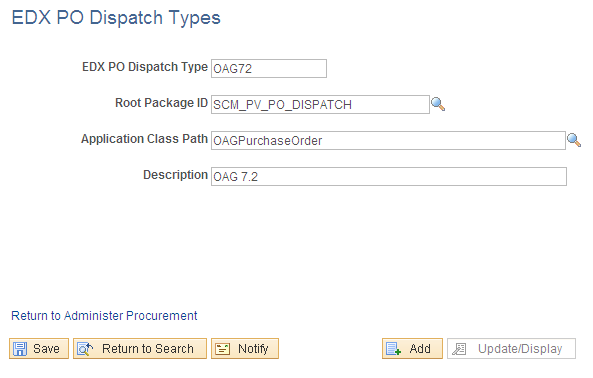 EDX PO Dispatch Types page