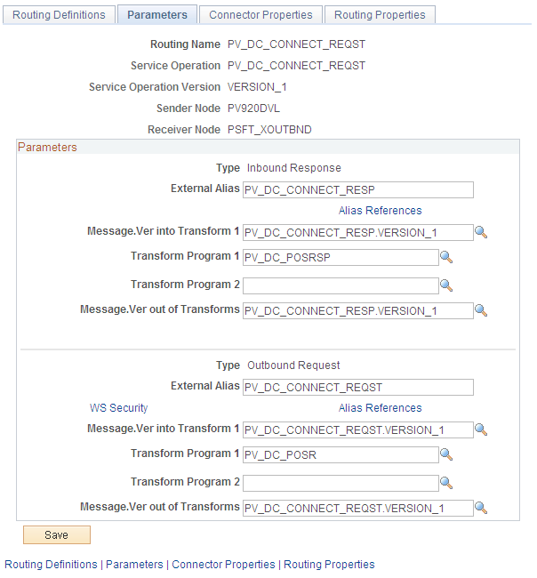 Routing Parameters page