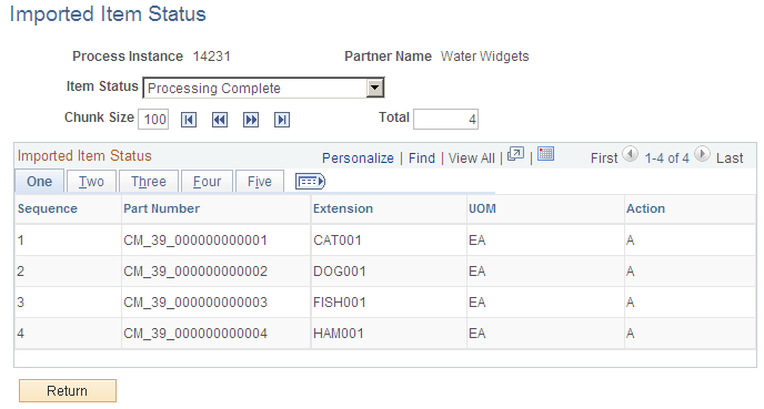 Import Item Status page