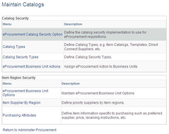 Maintain Catalogs page