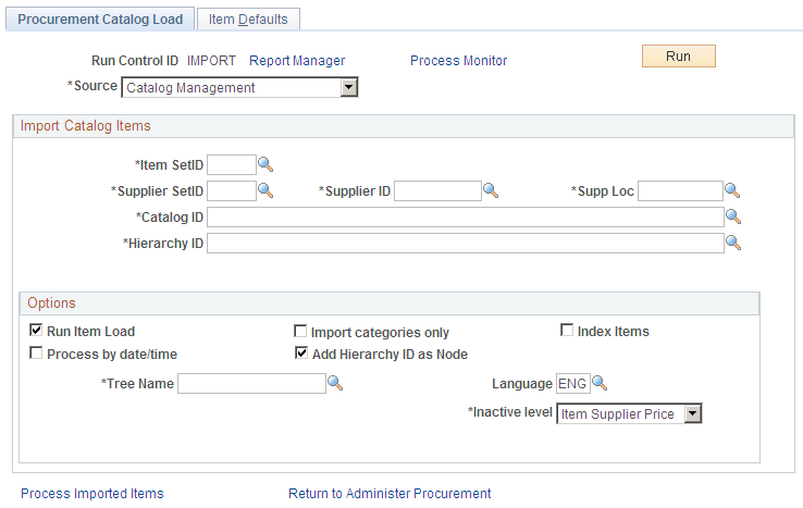 Procurement Catalog Load page