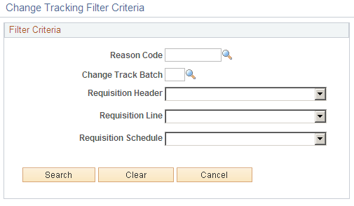 The Change Tracking Filter Criteria page