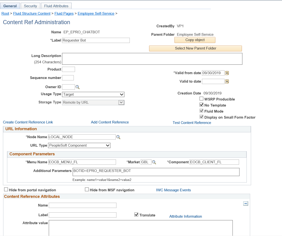 Content Ref Administration page