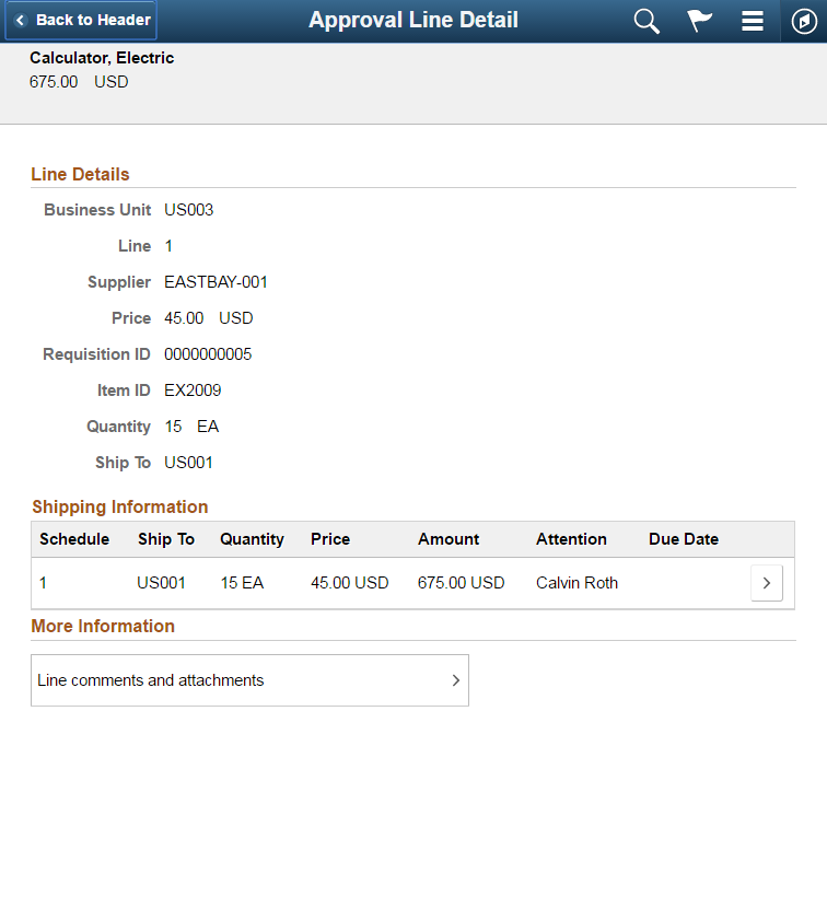 Approval Fluid Line Detail page