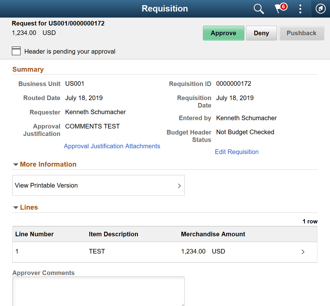 Requisition Details Fluid page