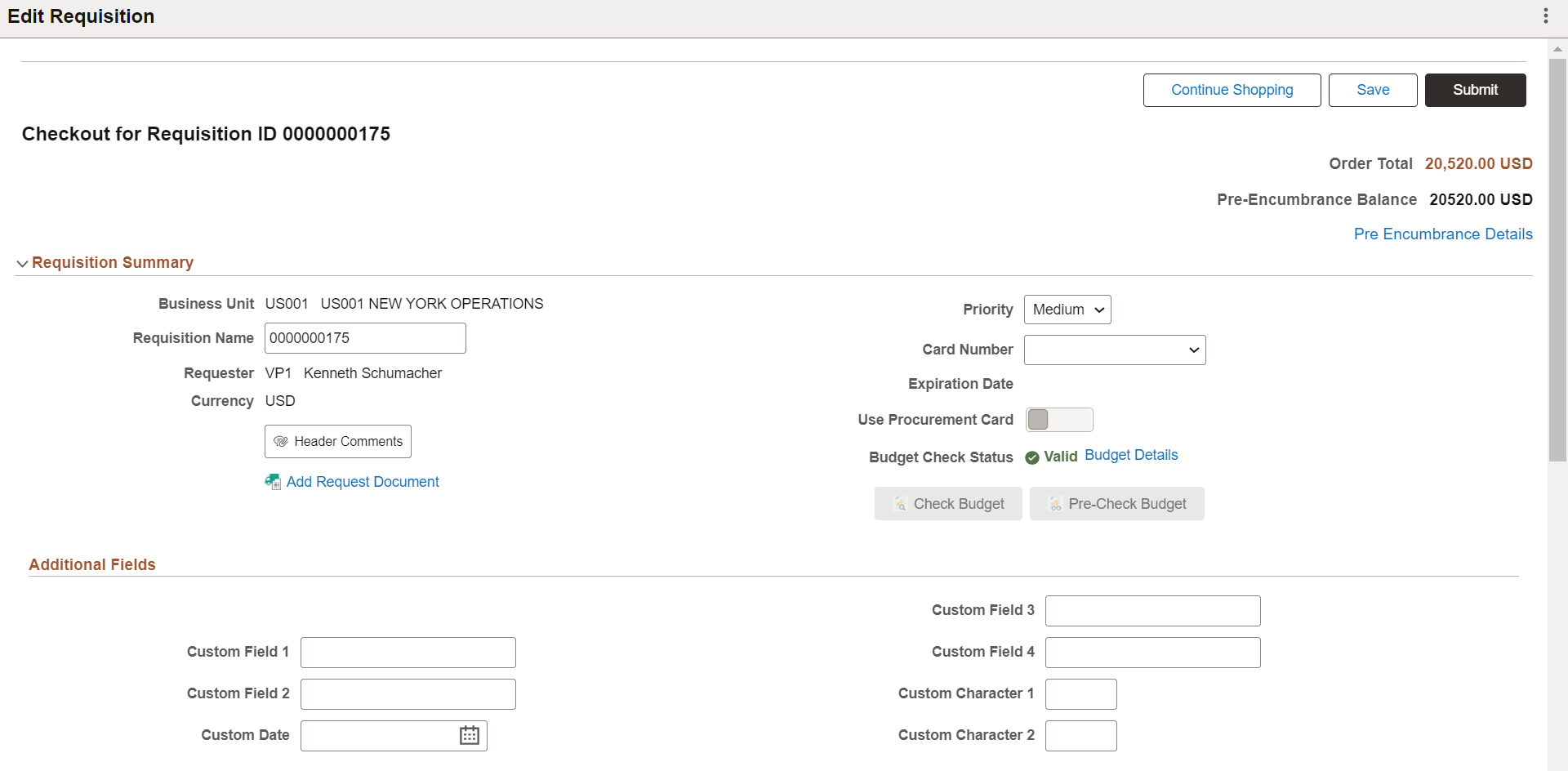 My Requisitions - Edit Requisition (1 of 2)