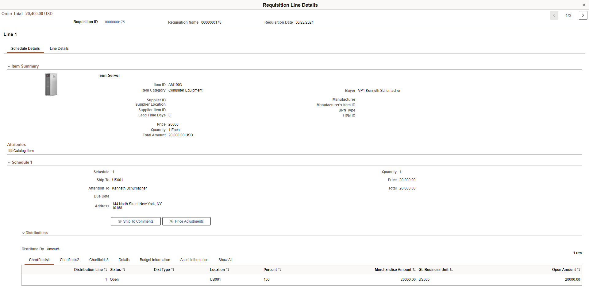 Requisition Line Details - Schedule Details