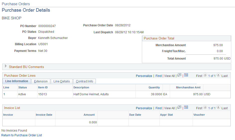 Purchase Orders - Purchase Order Details page