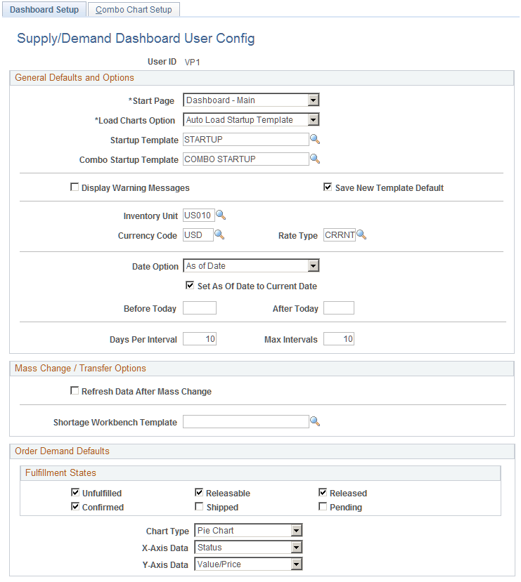 Supply Demand Dashboard User Configuration (Page 1 of 2)