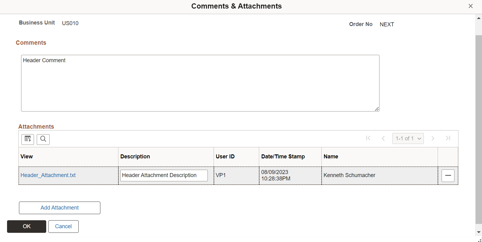 &Express Issue - Header Comments & Attachments Page