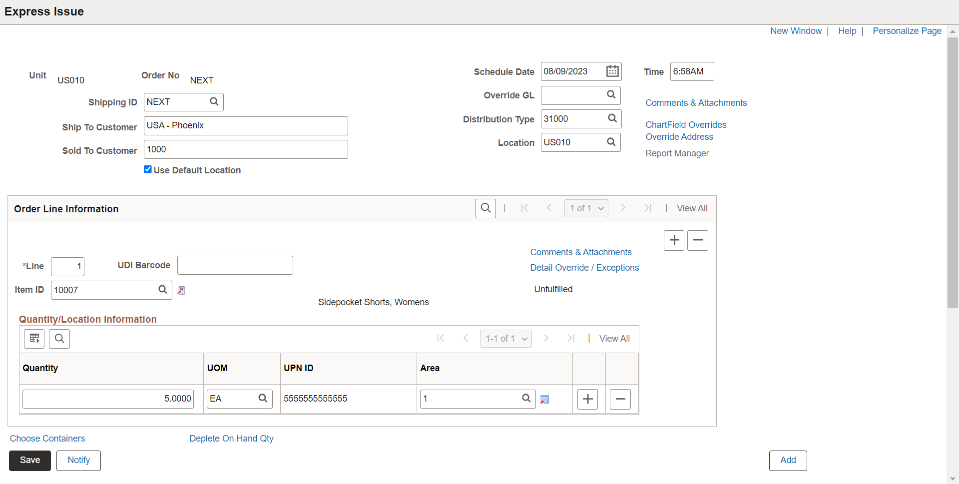 Express Issue page using the request type of external order