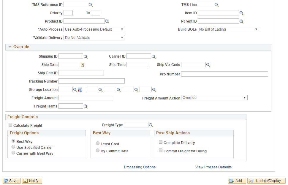 Front End Shipping Requests process page (2 of 2)