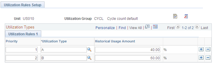 Utilization Rules Setup page