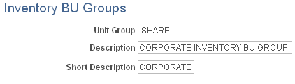 Inventory BU Groups page