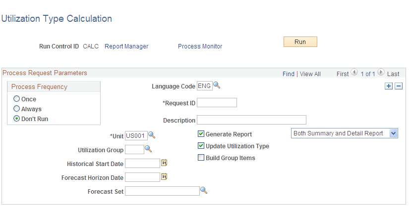 Utilization Type Calculation page