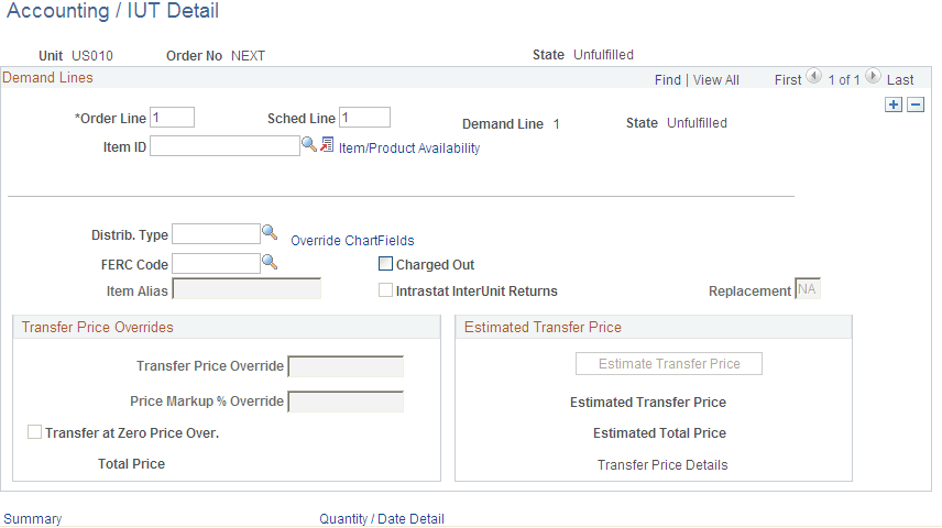 Accounting and Interunit Detail page