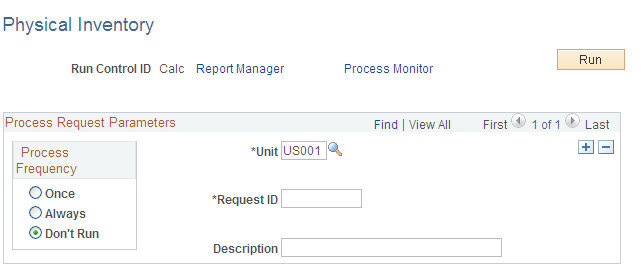 Physical Inventory process page