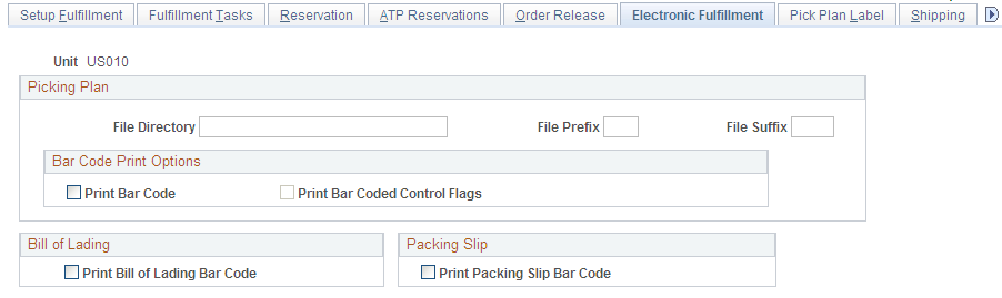 Setup Fulfillment- Electronic Fulfillment page