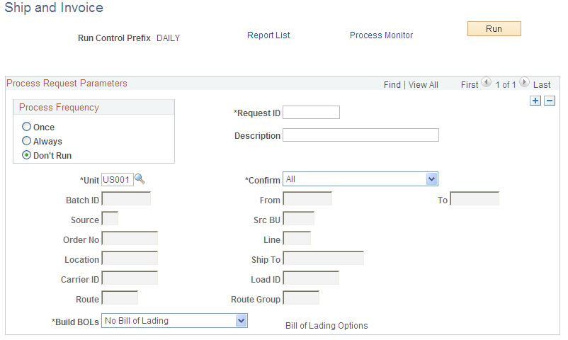 Ship and Invoice page