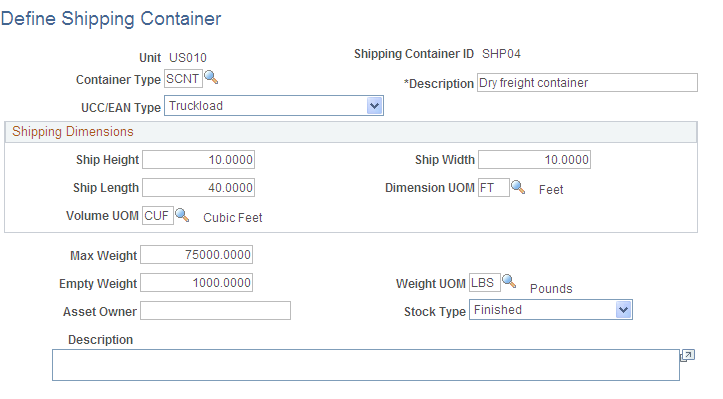 Define Shipping Container page