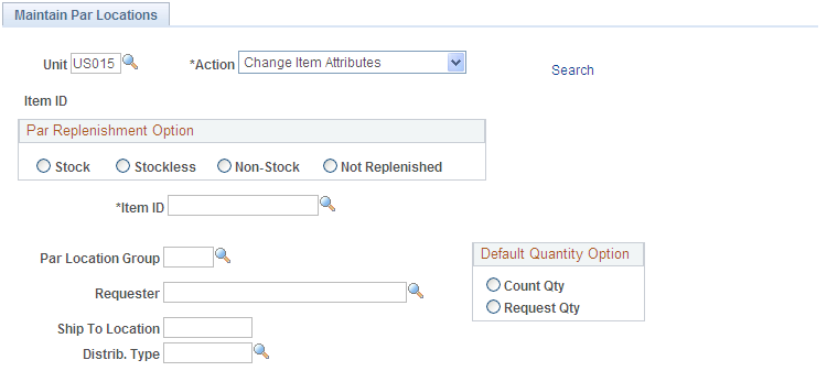 The Maintain Par Locations page