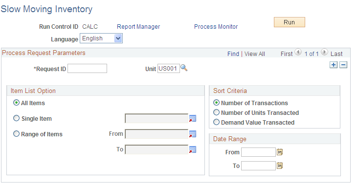 Slow Moving Inventory process page