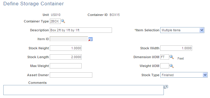 Define Storage Container page