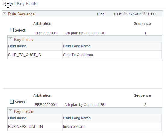 Select Key Fields page