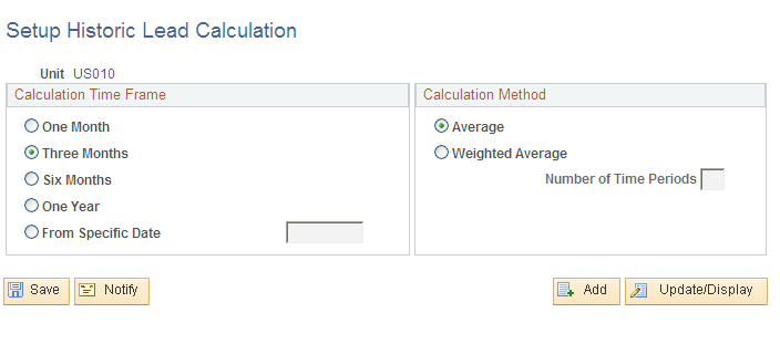 Setup Historic Lead Calculation page