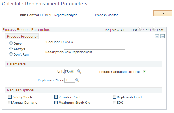 Calculate Replenishment Parameters page