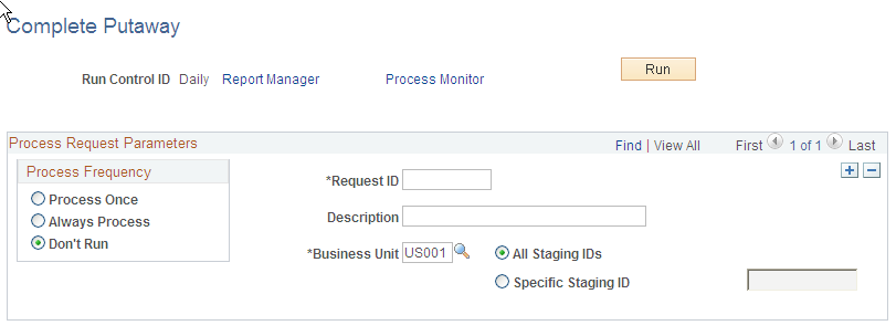 Complete Putaway process page