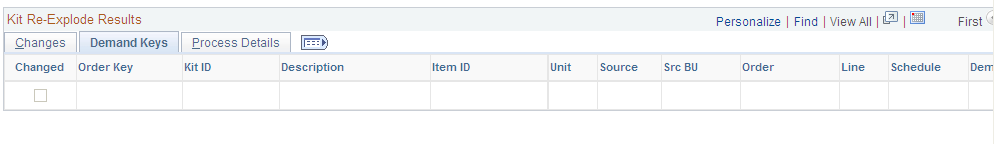 Demand Keys tab of the Kit Re-Explode Results page